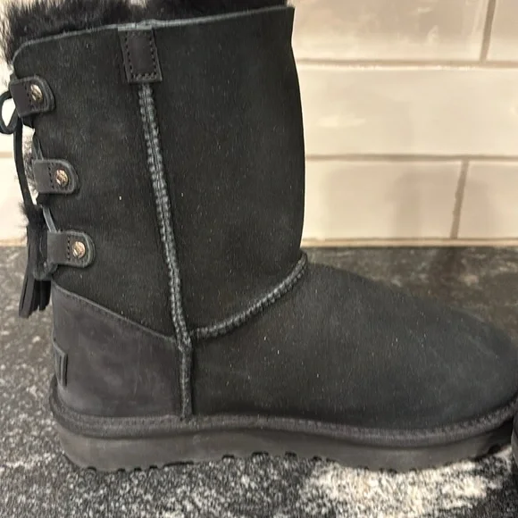 UGG Kristabelle Black Suede Boots, Lace Up Tassel size 7 - Picture 9 of 12
